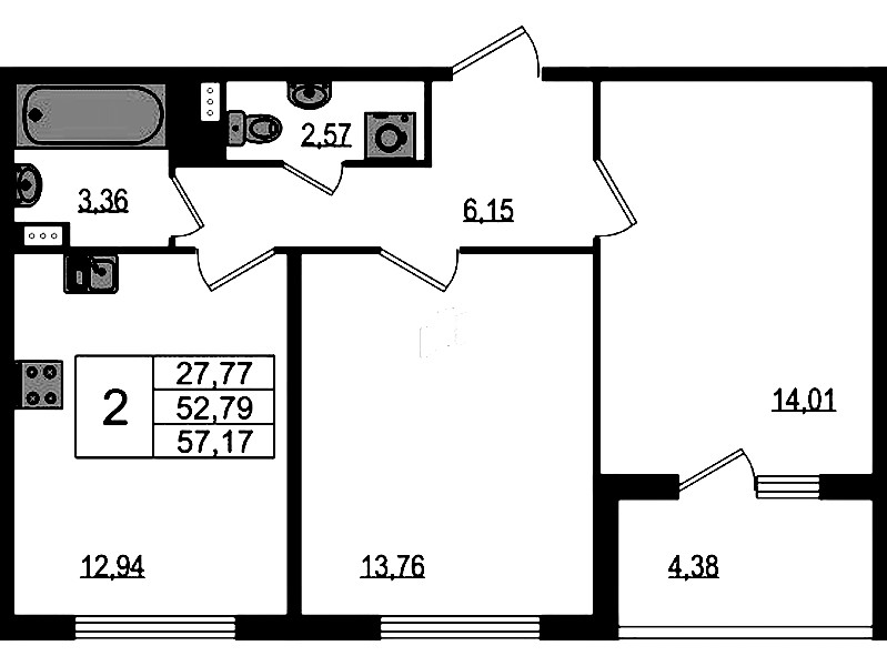 2-комнатная квартира 52.79 м², 1/4 эт., ЖК «Любоград в Стрельне»